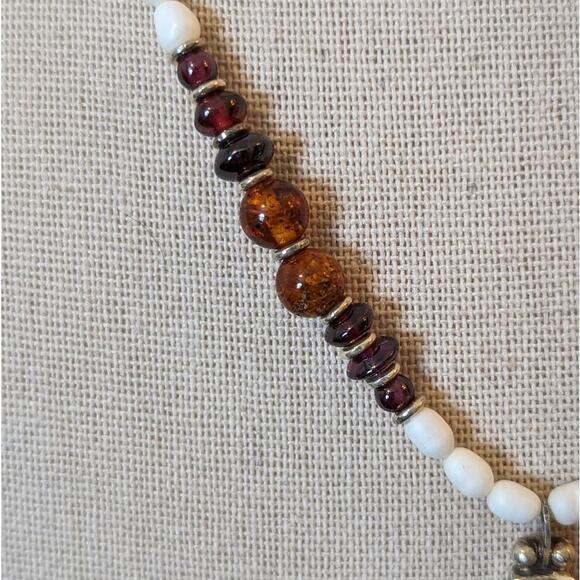 DEL Sterling Amber Heart Amber Garnet Freshwater Pearl Pendant Necklace - Picture 8 of 12